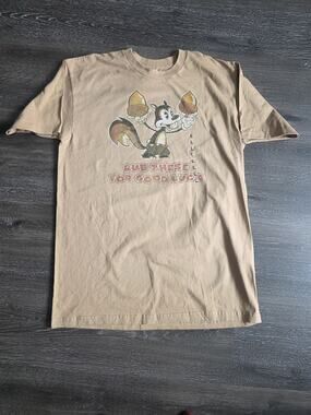 Vintage Y2k Rub These Nuts For Good Luck Cartoon Squirrel Print T Shirt Funny